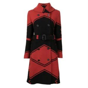 Polo Ralph Lauren Carlyn Double-Breasted Red Black Wool Blend Coat 12.